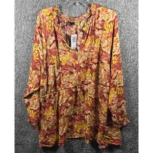 Torrid Peasant Top Rust Yellow Floral Smocked Drawstring Womens Plus Size 2X